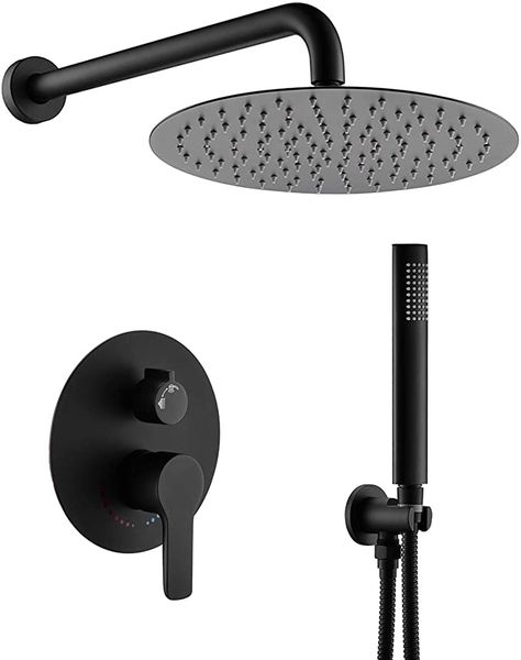 Black Shower Fixtures, Rain Shower Head With Handheld, Black Bathroom Fixtures, Black Shower Faucet, Matte Black Bathroom Faucet, Shower Head With Handheld, Black Bathroom Faucet, Rain Shower System, Matte Black Bathroom