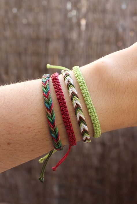 Macrame friendship bracelets woven with wax thread. Fishtail and square knot bracelets to stack together, mix with others or wear alone. Friendship Bracelets Set Of 3, Manly Friendship Bracelets, Thread Friendship Bracelets, Macrame Friendship Bracelets, Square Knot Bracelet, Square Knot Bracelets, Bracelet Thread, Knot Bracelets, Pixel Grid