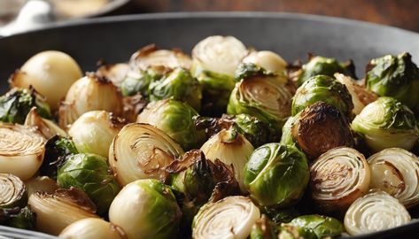 Roasted Pearl Onions with Brussels Sprouts French Onion Brussel Sprouts, Roasted Pearl Onion Recipes, Brussel Sprouts And Onions, Pearl Onion Recipes, Pearl Onion Recipe, Freezing Brussel Sprouts, Crispy Brussels Sprouts, Thanksgiving Meals, Red Chile Sauce