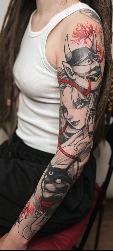 Black And Grey Neo Traditional Tattoo, Neo Traditional, Anime Tattoos, Traditional Tattoo, Black And Grey, Fox, Tattoos, Grey, Anime