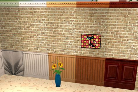 Mod The Sims - Wallpaper Overlays: the INside Edition -plus- a Maxis Wall Hider file - The Sims 2 Bamboo Panels, The Sims 2, Wall Trim, Chair Rail, The Wallpaper, Cut And Paste, Wainscoting, Baseboards, Wall Deco