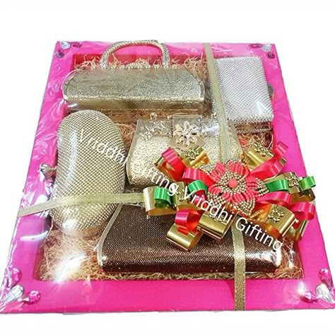 Indian Wedding Trousseau Gift packing Bridal Purse Packing Ideas, Purse Packing Ideas For Wedding, Indian Wedding Trousseau, Wedding Gift Packing, Gift Packing Ideas, Packing Idea, Wedding Packaging, Wedding Platters, Indian Wedding Gifts