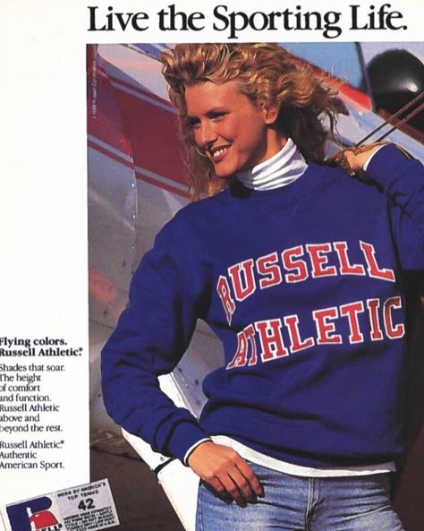 Vintage North Face Ad, Ralph Lauren Vintage Ads, Vintage Female Athletes, Russell Athletic Vintage, Vintage Russell Athletic, Russell Athletic, American Sports, Above And Beyond, Vintage Ads