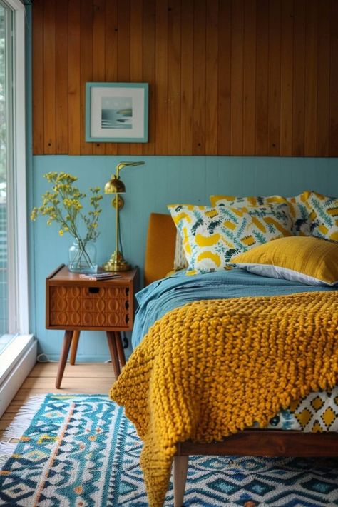 25 Yellow Bedroom Ideas That Will Give Your Space a Major Energy Boost Mustard Bedroom, Yellow Bedroom Ideas, Teal And Mustard, Mustard Bedding, Yellow Accent Walls, Feeling Blah, Yellow Room, Lazy Morning, Yellow Bedroom