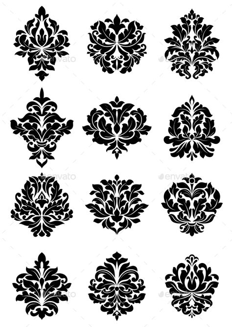 Bold Floral Arabesque Motifs Motif Arabesque, طابع بريدي, Arabesque Pattern, Flower Stencil, Stencil Patterns, Damask Wallpaper, Handwork Embroidery Design, Digital Flowers, Ornaments Design