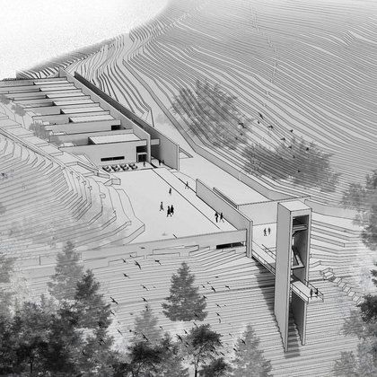 Museum of the National Park Samaria_ a linear path to the canyon Linear Architecture Plan, Canyon Architecture Concept, Linear Museum Plan, Linear Building Architecture, Linear Architecture Concept, Viaduct Architecture, Path Architecture, Academy Architecture, Hill Architecture