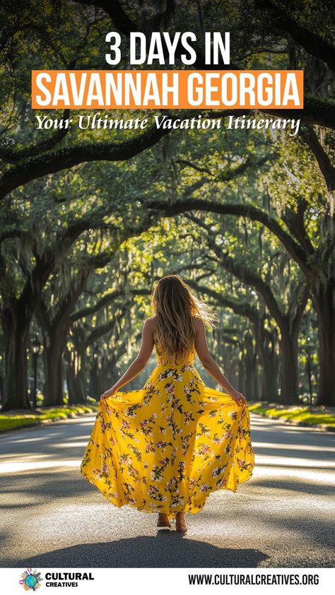 A woman in a yellow floral dress walks under a canopy of oak trees draped in Spanish moss, representing 3 Days in Savannah Georgia: Your Ultimate Vacation Itinerary for a charming southern getaway. Best Family Vacation Spots, Pet Friendly Vacations, Forsyth Park, Short Vacation, Vacation Itinerary, Quick Getaway, Weekend Escape, Ghost Tour, Weekend Travel