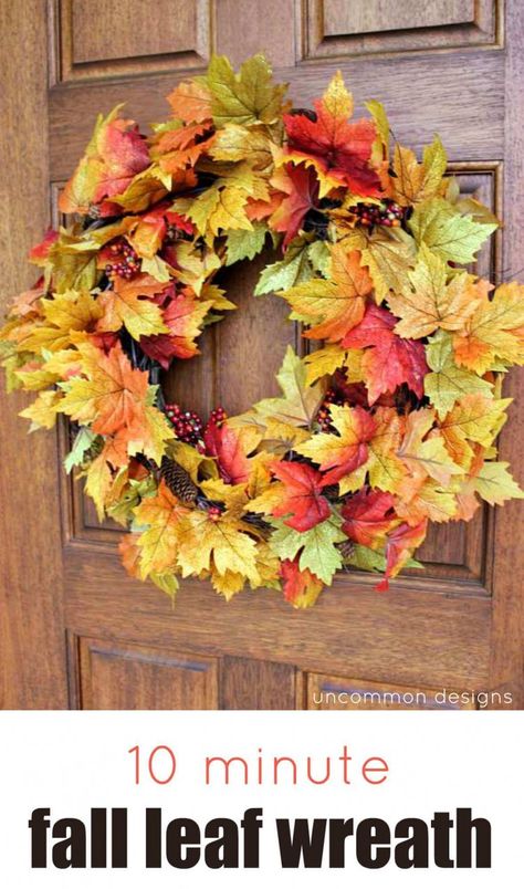 Make a fall leaf wreath in just minutes! Grab a few garlands and a grapevine wreath and you can create this beauty with Uncommon Designs Easter Egg Decorating Party, Dollar Store Fall Decor, Fall Wreath Tutorial, Elegant Fall Decor, Fall Leaf Wreaths, Diy Fall Wreath, Autumn Crafts, Fall Projects, Leaf Garland