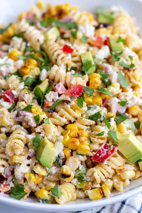 Mexican Street Corn Pasta Salad, Mexican Street Corn Pasta, Street Corn Pasta Salad, Street Corn Pasta, Corn Pasta Salad, Salad And Fries, Street Corn Salad, Salads Ideas, Corn Pasta