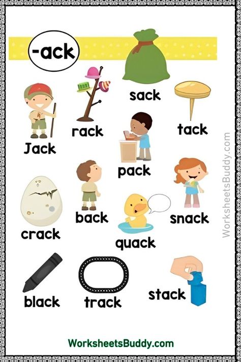 ACK Word Family Worksheets For Kindergarten Ack Word Family Worksheet, Letter W Activities, Word Family List, Counting Worksheets For Kindergarten, Free Kindergarten Printables, Alphabet Activities Kindergarten, Phonics Printables, Phonics Worksheets Free, Worksheets For Class 1