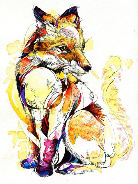 Fox Flow.   India ink and watercolor painting with Tombow markers, dyes. Prints are available in my @Etsy shop. Abby Diamond, Artist Research, Art Fox, Flow Arts, Tableau Art, Fox Art, Art Et Illustration, Pen And Watercolor, Arte Animal