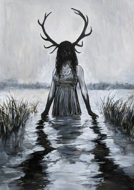 Swamp Witch, A Drawing, A Woman, Witch, Water, Hair, Art