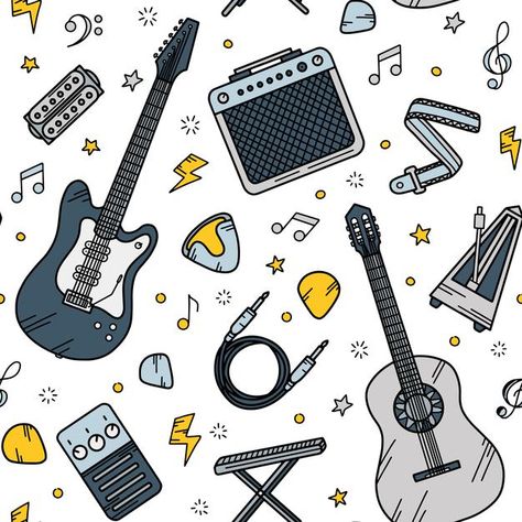 Music Pattern Design, Yunchan Lim, Guitar Doodle, Music Doodles, Music Pattern, Music Doodle, Guitar Illustration, Guitar Patterns, Wallpaper Background Design