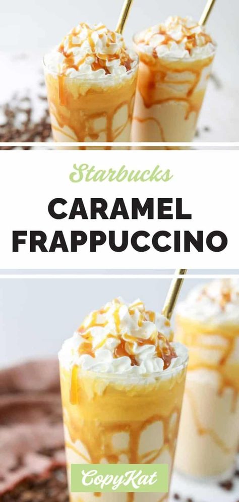 Frappachino Recipe, Caramel Frappe Recipe, Starbucks Caramel Drinks, Starbucks Caramel Frappuccino, Starbucks Frappuccino Recipe, Caramel Frappe, Caramel Drinks, Homemade Frappuccino, Frappe Recipe