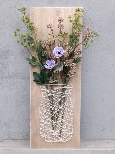 فن الرسم بالمسامير, Mason Jar String Art, Fleurs Diy, String Art Patterns, String Art Diy, Whimsical Garden, Deco Floral, Garden Art Diy, Easy Garden