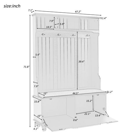 4-in-1 Hall Tree with Storage Bench, 47.2'' Wide Entryway Bench with Coat Rack, Cushion and 4 Sturdy Hooks for Hallway, Entryway - Bed Bath & Beyond - 39406085 Entryway Coat Cabinet, Entryway Hall Tree Bench, Wide Entryway, Mudroom Designs, Tree Hall, Bench With Coat Rack, Coat Rack Bench, Entryway Storage Cabinet, Hall Tree Bench