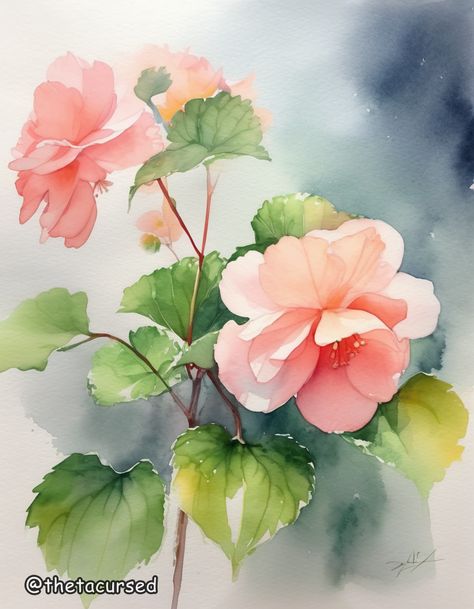 Begonia Flower, Series Wallpaper, Birthday Card Drawing, Watercolour Flowers, Flower Paintings, Card Drawing, Color Painting, Painting Style, Watercolour Painting