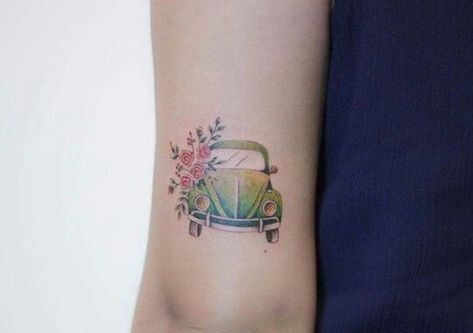 Vw Bug Tattoo Ideas, Slug Bug Tattoo, Beetle Car Tattoo, Volkswagen Bug Tattoo, Volkswagen Beetle Tattoo, Vw Tattoo Ideas, Vw Bug Tattoo, Volkswagen Tattoo, Capricorn Mermaid Tattoo