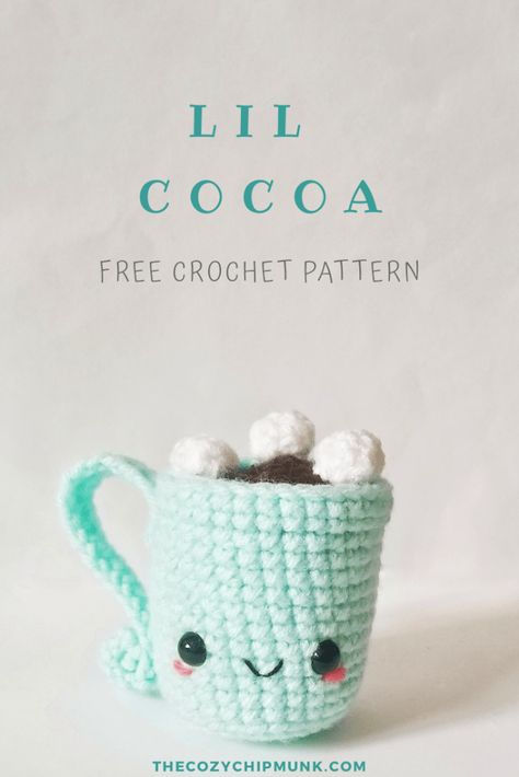 Amigurumi Mug Free Pattern, Hot Chocolate Amigurumi, Crochet Hot Cocoa Mug, Arugami Crochet Pattern Free Christmas, Crochet Hot Chocolate, Crochet Pin Cushion, Food Amigurumi, Mug Of Hot Chocolate, Amigurumi Food