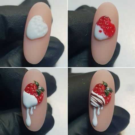 Cartoon Theme Nails, 3d Fruit Nails, 4d Nail Art, 3d Gel Nail Art, Nails Drawing, Food Nail Art, Fruit Nail Designs, Fruit Nail Art, 3d Nail Designs