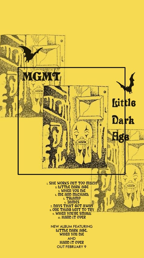 Wallpaper little dark age Yellow Music Poster, Little Dark Age Aesthetic, Edgy Posters, Andrew Vanwyngarden, Little Dark Age, Music Poster Ideas, Aesthetic Lockscreens, Music Poster Design, Band Wallpapers