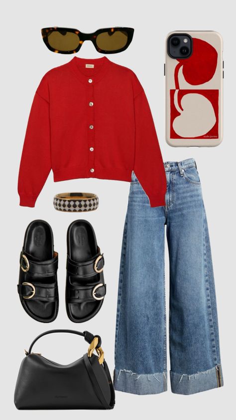 Collage Look Outfit, Reformation Outfit Street Styles, Body Type Style Guide, Old Money Aesthetic Fall Outfit, Red Shacket Outfit Women, Cool Artsy Outfits, Fall Outfit Flatlay, Colorful Quirky Outfits, Warm Autumn Outfits For Summer