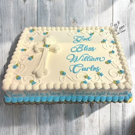 First Communion celebration cake #firstcommunion #baptism #cross #godbless #sayitwithsugar #sayitwithsugarcakeshop #birthdaycake #cake #dallascakes #dfwcakes #dallas #texas #discoverwylie #downtownwylie #wylie #bakery #wyliebakery #cakesofinstagram #edible #shoplocal #historicdowntownwylie #shopwylie Baptism Sheet Cake, Boy Baptism Cake, Baptism Cake Boy, Baking Skills, Cake Boy, Celebration Cake, Baptism Cake, Christening Cake, Boy Baptism