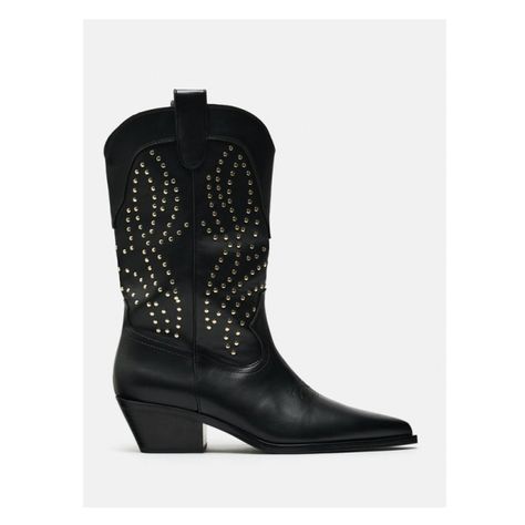 Cowboy style boots with studs detail. Side pull tabs. Pointed toe. Heel height: 2 inches (5 cm) Zara Cowboy Boots, Sparkly Black Cowboy Boots, Black Rhinestone Cowboy Boots, Chic Studded Pointed Toe Boots, Studded Cowboy Boots, Black Studded Cowboy Boots, Boston Calling, Fashion Cowboy Boots, Black Cowboy Boots