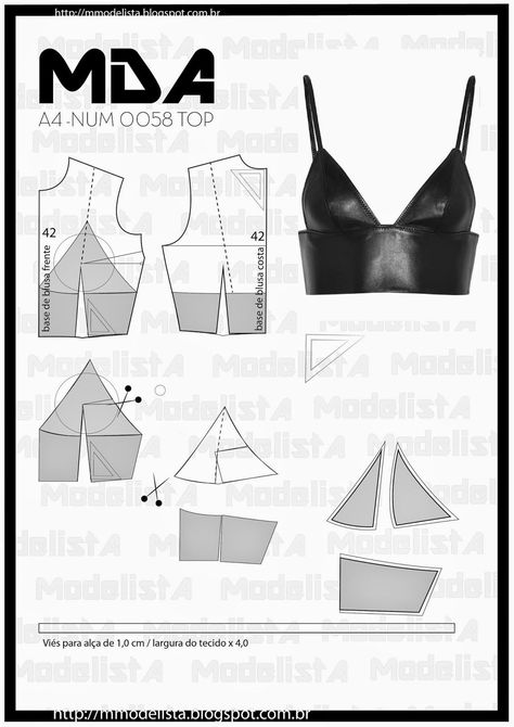 ModelistA: A4 NUM 0058 TOP #croptoppattern Soft Gril, Crop Top Sewing Pattern, Áo Blu, Diy Sy, Patterned Crop Top, Diy Vetement, Top Sewing Pattern, Sewing Design, Diy Sewing Clothes