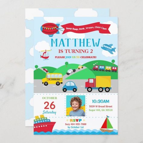 Transportation Birthday Photo Invitation Boy - Popular Zazzle Product! Best choice, tags : #invitations, #tshirt, #card, #InvitationsCard, #legging, #trending, #holiday Transportation Birthday Invitation, Transportation Invitation, Transportation Birthday Party, Transportation Party, Transportation Birthday, Trains Birthday Party, Photo Birthday Invitations, Train Birthday, Boy Birthday Invitations