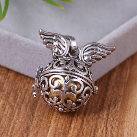 Angel Caller Antique Silver Wings Necklace Pendant Locket Pregnancy Jewelry Gift New Mom Harmony Bal Angel Caller, Wings Necklace, Caged Necklace, Pendant Locket, Silver Wings, Rose Quartz Necklace, Wing Necklace, Quartz Necklace, Agate Beads