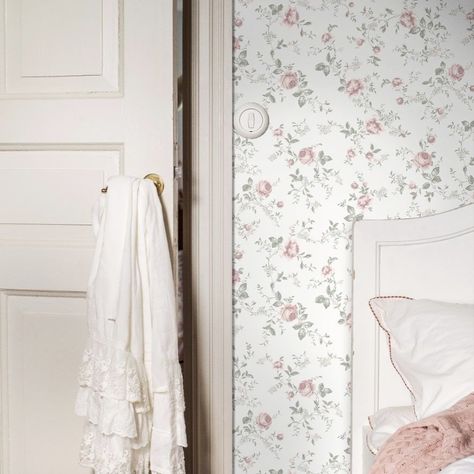 With its pretty print and pink-and-white colour palette, Rose Garden wallpaper by @borastapeter is an ideal choice for children's rooms. Dreamy and romantic, its beautiful blooms evoke the scent and warmth of a garden in summertime, to create a sweet and soothing space for teens and older children to feel at ease in. Find this in-store or online on The Colour Hub. #borastapeter #borastapeterwallpaper #wallpaper #wallpaperdesign #thecolourhub Floral Wallpaper Bedroom, Flowery Wallpaper, Wallpaper Direct, Arne Jacobsen, Big Girl Rooms, Pink Bedroom, Swedish Design, Wallpaper Bedroom, Rose Wallpaper