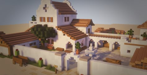 Mexico Hacienda [Inspired Build] Minecraft Map Minecraft Desert House, Minecraft Oasis, Mexican Houses, Mexico Hacienda, Villa Minecraft, Mexican Town, Build Minecraft, Case Minecraft, Mexican House