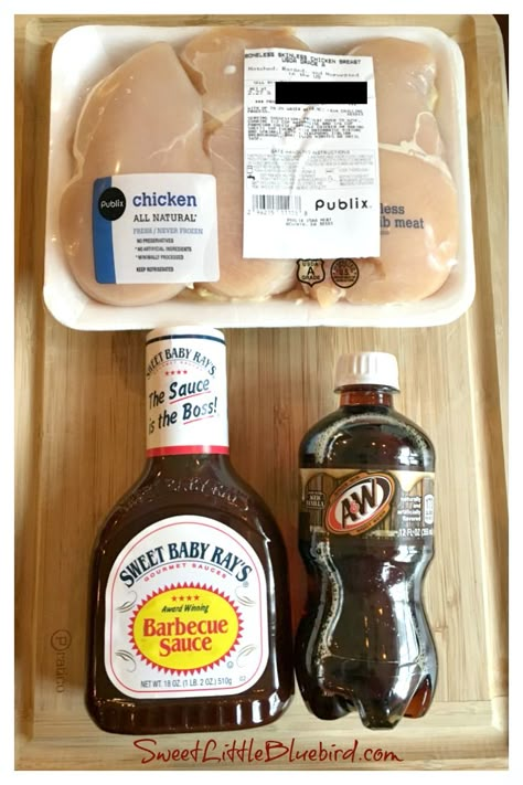 EASY SLOW COOKER ROOT BEER BBQ CHICKEN - ONLY 3 INGREDIENTS - Simple to make, so good!! Even the pickiest of eaters will love this chicken! Perfect for a busy day, game day, parties and more! #RootBeerChicken #BarbecueChicken #PulledChicken #Sandwiches #SlowCooker #CrockPot #Chicken #Recipe #MainDish #SweetLittleBluebird Firefighter Recipes, Root Beer Chicken, Crockpot Chicken Recipe, Chicken Cooker, Beer Chicken, Easy Slow Cooker Chicken, Slow Cooker Bbq, Bbq Chicken Recipes, Dinner Sandwiches