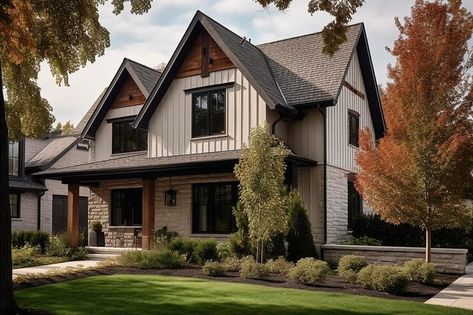 Grey And Brown House Exterior, Tan House Black Roof, Brown Roof White House, Black Shingles Roof Exterior Colors, House Exterior Brown, Brown Roof House Colors, House With Brown Roof, Brown Roof Houses, Brown Houses