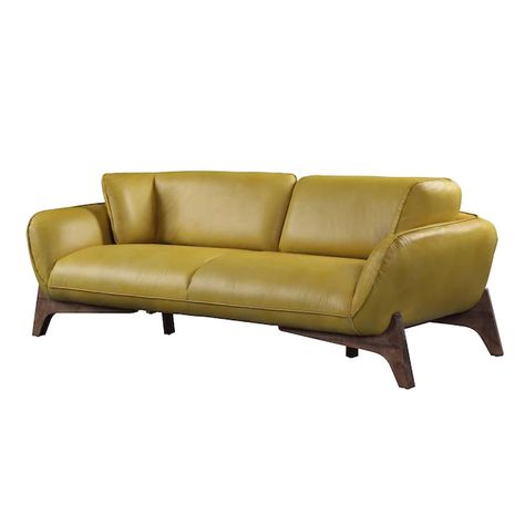 ACME FURNITURE Pesach Modern Mustard Leather Sofa in the Couches, Sofas & Loveseats department at Lowes.com Mustard Leather Sofa, Dark Brown Top, Top Grain Leather Sofa, Mid Century Sofa, Spruce Up Your Home, Acme Furniture, Sofa Sale, Yellow Leather, Mid Century Style