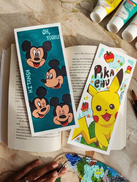 Mickey mouse bookmak | Pikachu bookmark | DIY Bookmarks | Easy bookmark | Nothing...Just Art | Prutha Shah Mickey Mouse Bookmark, Pikachu Bookmark, Diy Bookmarks Easy, Cartoon Bookmarks, Crafts Bookmarks, Bookmark Diy, Diy Crafts Bookmarks, Bookmarks For Books, Diy Crafts Paper