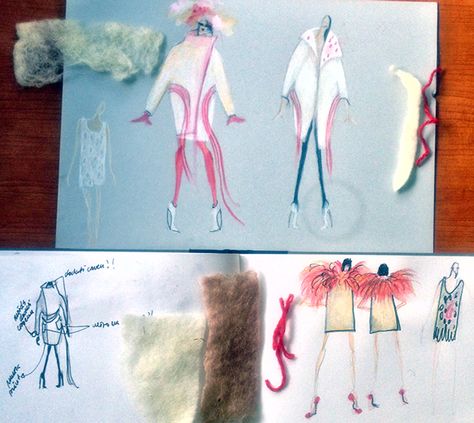 some sketches for a woolen coat and lace wool dress.. with a textile and texture sampels wOOL ProjeCt by Tijana Todorovic, via Behance Fashion Design Process, Fashion Sketchbook Inspiration, Fashion Portfolio Layout, Textiles Sketchbook, Fashion Illustration Collage, Collage Drawing, Fashion Design Sketchbook, Design Sketchbook, Fashion Design Portfolio