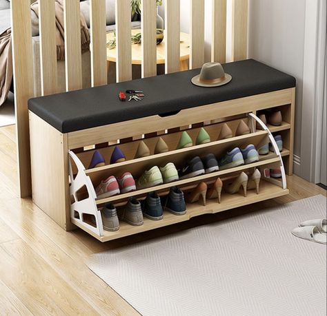 Shoe Cabinet Design, Shoe Rack With Seat, Space Saving Shoe Rack, Wooden Shoe Cabinet, Simple Benches, Living Room Furniture Styles, Shoe Cabinets, Shoe Rack Organization, Wooden Rack