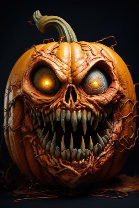 Funny Pumpkin Carvings, Scary Pumpkin Faces, Scary Halloween Pumpkins, Pumpkin Tattoo, Evil Pumpkin, Creepy Pumpkin, Scary Pumpkin Carving, Art Alien, Pumpkin Carving Ideas