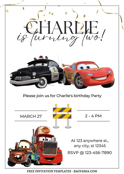 Cool 8+ Glorious Disney Pixar Cars Canva Birthday Invitation Templates #free #freeinvitation2019 #birthday #disney #invitations #invitationtemplates Cars Theme Birthday Party Invitations, Cars Disney Invitation, Cars Party Invitations, Cars Birthday Party Invitations, Cars Theme Invitation Template, Cars Theme Birthday Invitation Template, Pixar Cars Birthday Invitations, Boy Invitations Birthday, Lightening Mcqueen Birthday Invitations