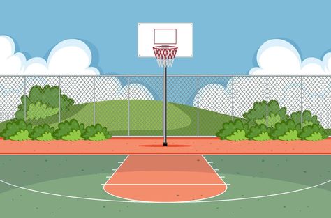 Basketball Court Cartoon, Basketball Court Drawing, Basketball Court Illustration, Court Drawing, Lapangan Basket, Ball Scene, Ball Drawing, Basketball Plays, Bola Basket