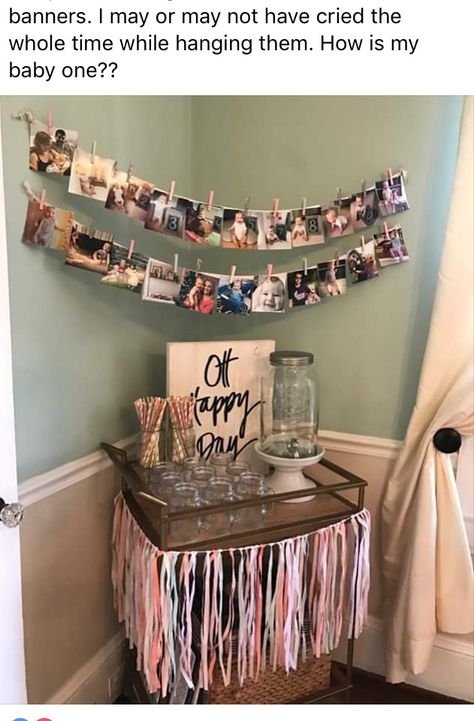 Great idea to display photos at a birthday party. Hanging Pictures For Birthday Party, Birthday Picture Display Ideas, Memory Lane Photo Display Birthday, Photo Display For Birthday Party, How To Display Pictures At A Party, Photo Wall Birthday Party, Birthday Picture Display, 4x6 Photo Display, Birthday Photo Displays