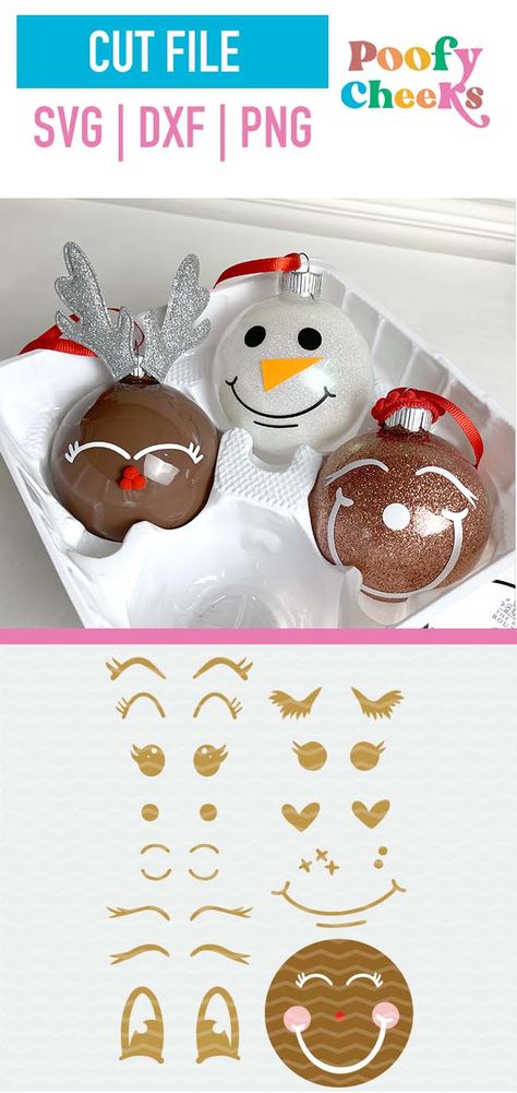 Christmas Ornament Cut Files for Reindeer, Snowmen, Unicorn Gingerbread Faces, Gingerbread Svg, Gingerbread Reindeer, Cricut Ornaments, Cricut Print And Cut, Cricut Explore Projects, Mickey Pumpkin, Reindeer Face, Gingerbread Ornaments