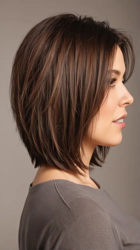 23 Transform Your Look with a Line Bob Haircuts for Women - Styles, Tips, and Trends for 2024 Bob Hairstyle Layered, Shoulder Length Angled Hair, Short To Medium Haircuts For Women, Slight A Line Bob, Edgy Bob Haircuts Choppy Layers Medium Length Hairstyles, Heavy Layers Short Hair, Stacked Haircuts For Fine Hair, A Line Lob Haircut, Womens Bob Haircuts