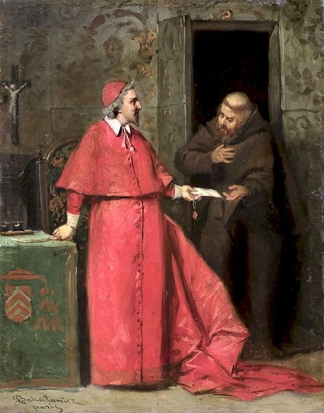 bakalowicz, ladislaus - Cardinal Richelieu in a Conversation with a Monk | Ladislaus Bakalowicz  1833-1903  Polen Cardinal Richelieu, Polish Winged Hussars, Cardinal Painting, French Royalty, French History, Historical Art, Catholic Art, Caravaggio, Sacred Art