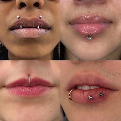 Which lip piercing will you choose? 😍  Top Left: Angel fangs 🪽 by @jorge.jabz Top Right: Labret piercing by @marcymods w/ white diamond from @kiwidiamondjewelry Bottom Left: Medusa piercing by @alexpokes  Bottom Right: Double Ashley piercings by @14needles  ⚔️livebytheswordtattoo.com⚔️ . . . . #livebytheswordtattoo #lippiercing #angelfangs #labretpiercing #medusapiercing #ashleypiercing #nyc Double Ashley Piercing, Double Labret Piercing, Horizontal Labret Piercing, Labret Piercing Aesthetic, Ashley Lip Piercing, Top Lip Piercing, Angel Fangs Piercing, Medusa Lip Piercing, Piercing Setup