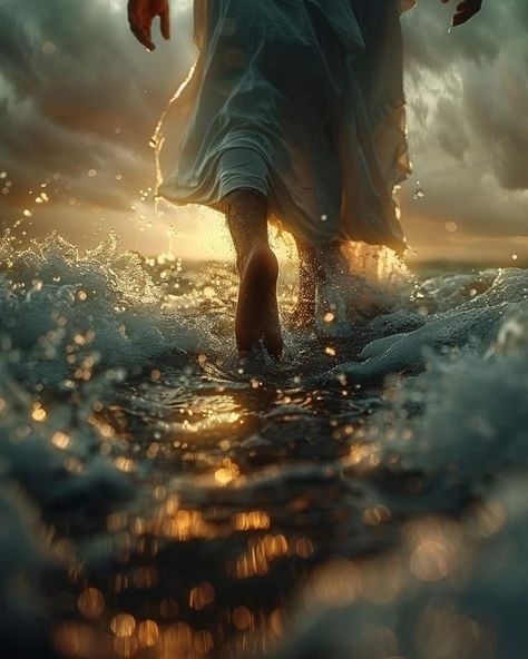 Jesus Pictures Powerful, Jesus Walking On Water, Jesus Christ Illustration, Christian Photography, Jesus Walking, He Came Back, The Sea Of Galilee, Biblical Artwork, Walking On Water