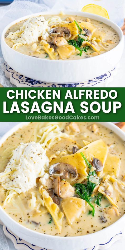 Chicken Lasagna Recipe With Cream Of Chicken Soup, White Chicken Lasagna Soup Crock Pot, Creamy Alfredo Lasagna Soup, Alfredo Lasagna Soup, Chicken Alfredo Soup, Creamy Chicken Alfredo, Easy Skillet Dinner, Chicken Alfredo Lasagna, Best Easy Dinner Recipes