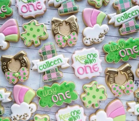 Lucky One Birthday Cookies, Lucky One First Birthday Girl, March First Birthday Ideas Girl, Baby Belly Pictures, Irish Birthday, Babby Shower, First Birthday Cookies, Half Birthday, Alice In Wonderland Birthday